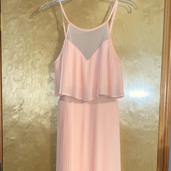 Sheer Coral Pleated Halter Dress - Picture 3 of 9